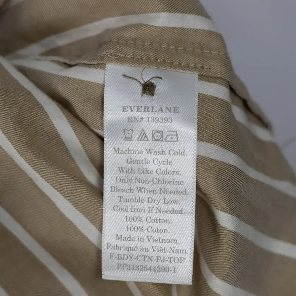 Everlane XS The Boxy Oxford Cropped Button Down Tan Stripe NWT